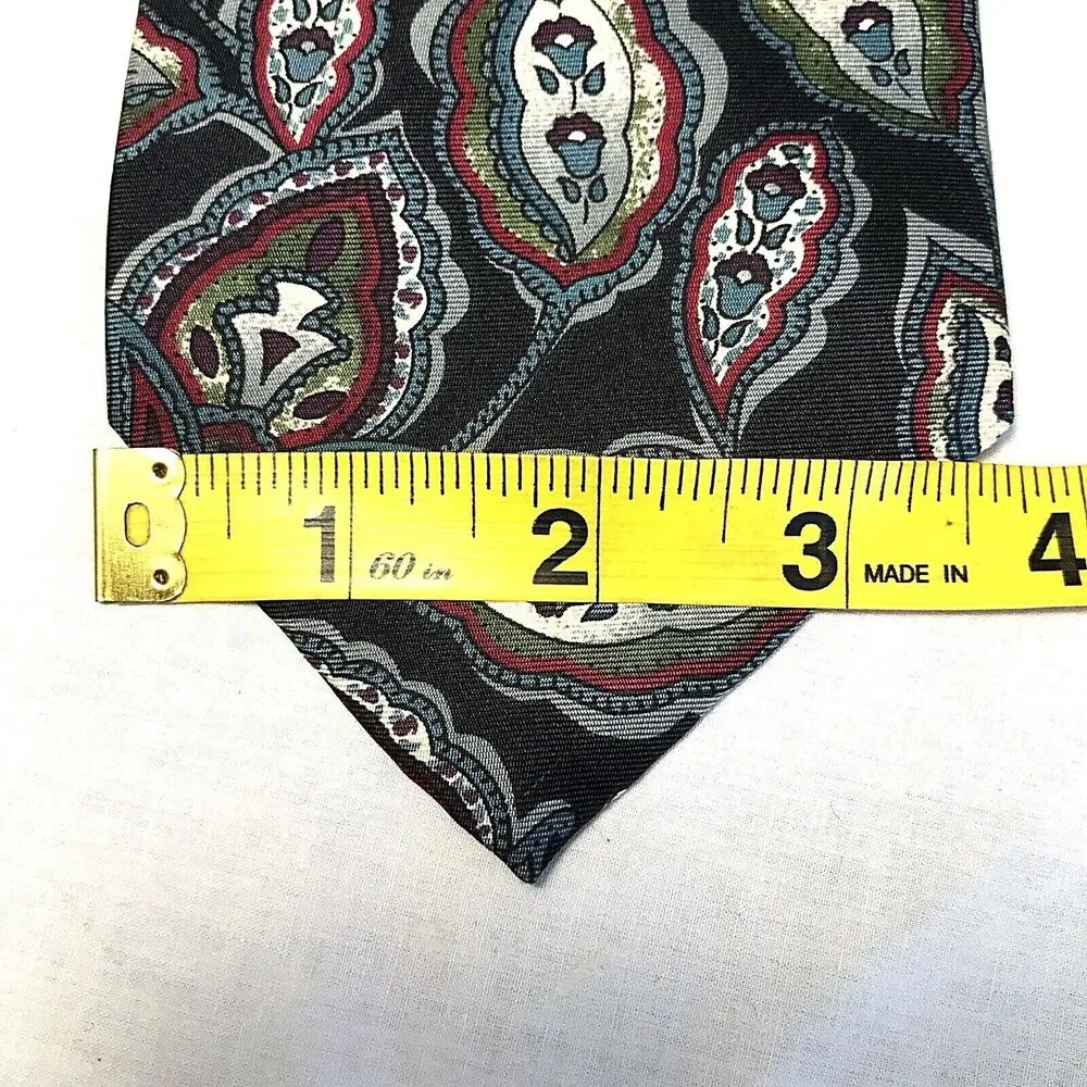 Christian Dior Tie Vintage Monsieur Leaf Paisley Floral Silk Black Red Blue Prep